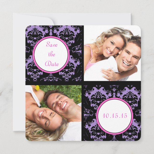 Lilac Black Damask Pink Wedding Save the Date (Vorderseite)