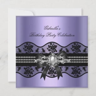 Lilac Black Lace Pearl Elegant Geburtstagsparty Einladung