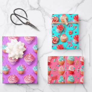 Lilac, Blau und Pink Cupcake, spielend farbig Geschenkpapier Set
