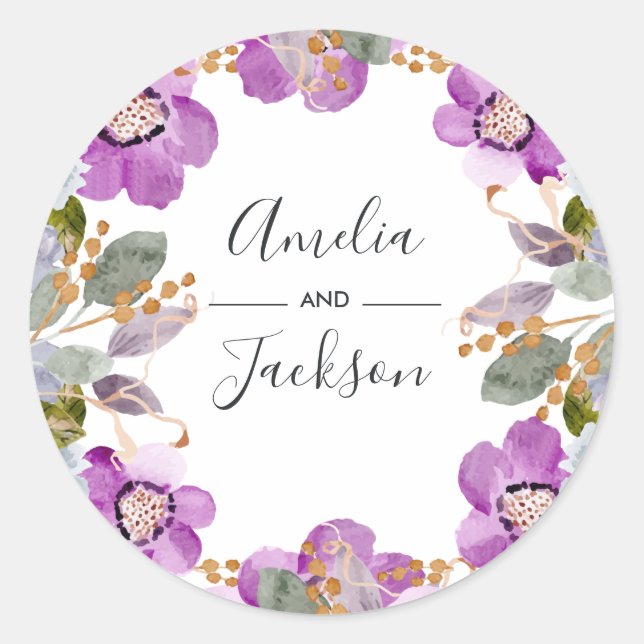 Lilac Blooms | Botanische Hochzeitsticker Runder Aufkleber (Vorderseite)