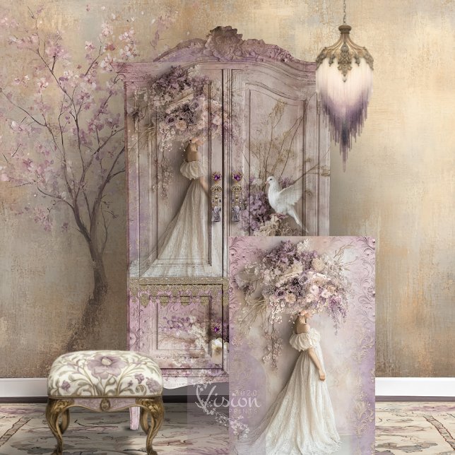 Lilac Blooms Elegantes Portrait Rustikale Romantik Seidenpapier (Lilac Blooms, Rustic Romance, Portrait and Wild Flower Parasol, Decoupage Tissue Paper)