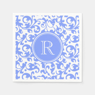 Lilac Blue Elegant Damask Wirbel Mit Monogramm Serviette