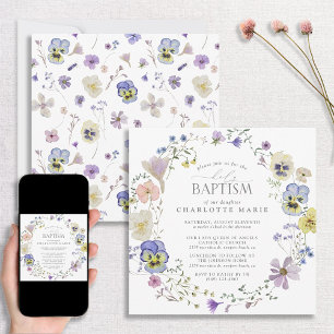 Lilac & Blue Floral Watercolor Taufe Einladung