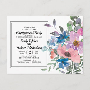 Lilac Blue Pink Watercolor Floral Engagement Party Postkarte