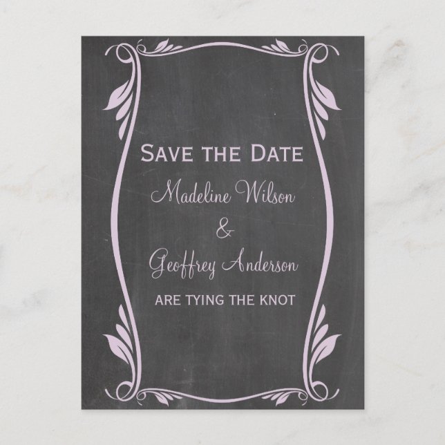 Lilac Blüh Chalkboard Save the Date Postkarte (Vorderseite)