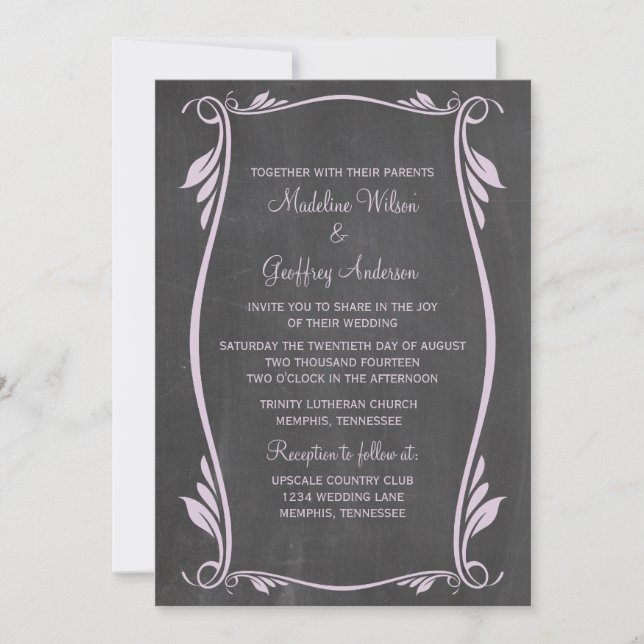 Lilac Blüh Chalkboard Wedding Einladung (Vorderseite)