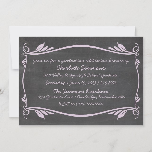 Lilac Blühte Chalkboard Abschluss Einladung (Vorderseite)