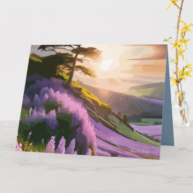 Lilac Blume Bloom on Hill bei Sonnenuntergang Glüh Karte (Gelbe Blume)