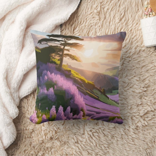 Lilac Blume Bloom on Hill bei Sonnenuntergang Glüh Kissen (Decke)