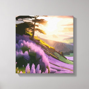 Lilac Blume Bloom on Hill bei Sonnenuntergang Glüh Leinwanddruck
