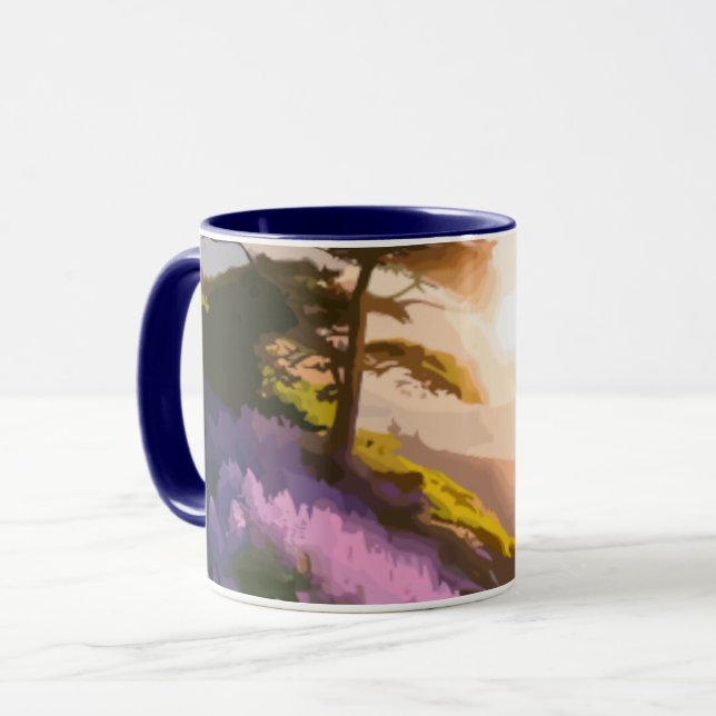 Lilac Blume Bloom on Hill bei Sonnenuntergang Glüh Tasse (Vorderseite Links)