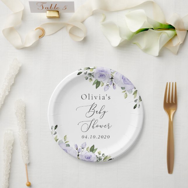 Lilac-Blume, Boho, Babydusche Pappteller (Hochzeit)