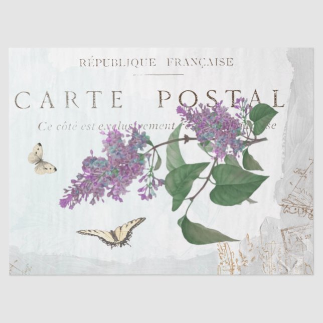 Lilac Blume Butterfly Carte Postale Blue Painted Seidenpapier (Vorderseite)