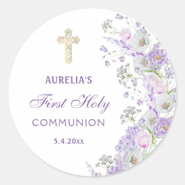 Lilac Blume Erste Kommune Rundkleber Runder Aufkleber (Vorderseite)