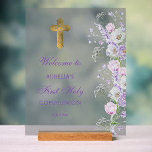 Lilac Blume Erste Kommune Willkommen Acrylschild