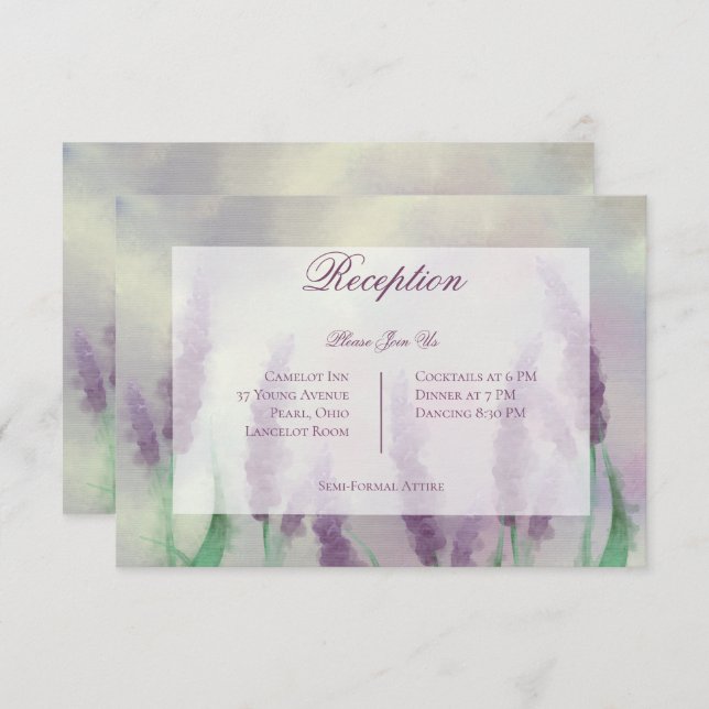Lilac Blume Field Moderne Hochzeitsempfehlung Begleitkarte (Vorne/Hinten)
