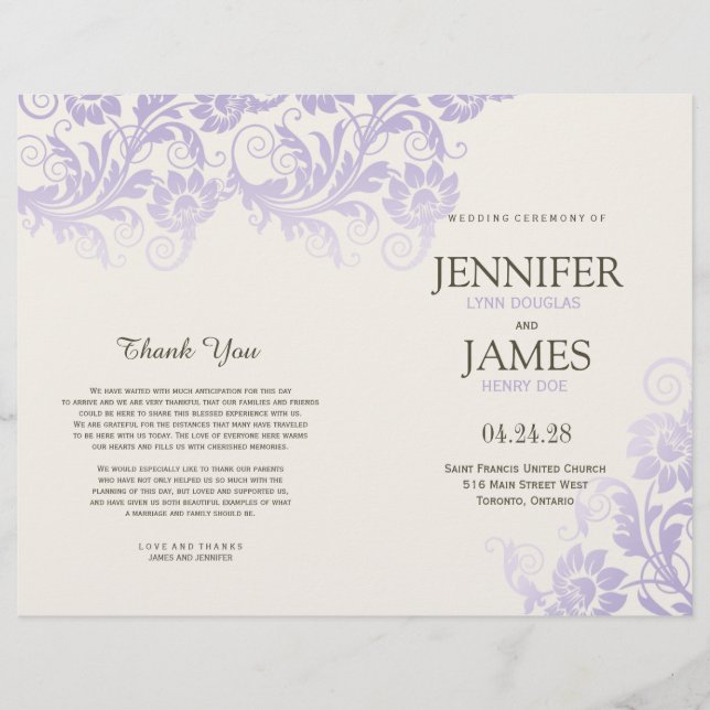 Lilac Blume Hochzeitsprogramme (Vorderseite)