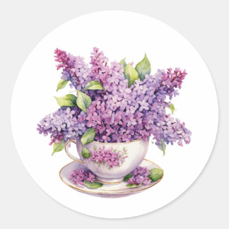 Lilac-Blume in einem Teacup blühen Runder Aufkleber