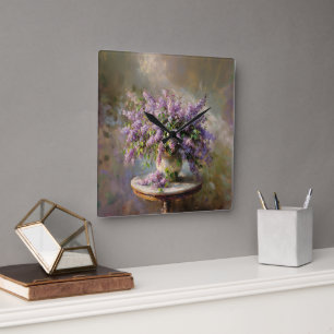 Lilac-Blume in Vase Quadratische Wanduhr