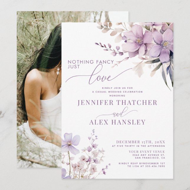 Lilac Blume | Lässiger Empfang Einladung (Vorne/Hinten)