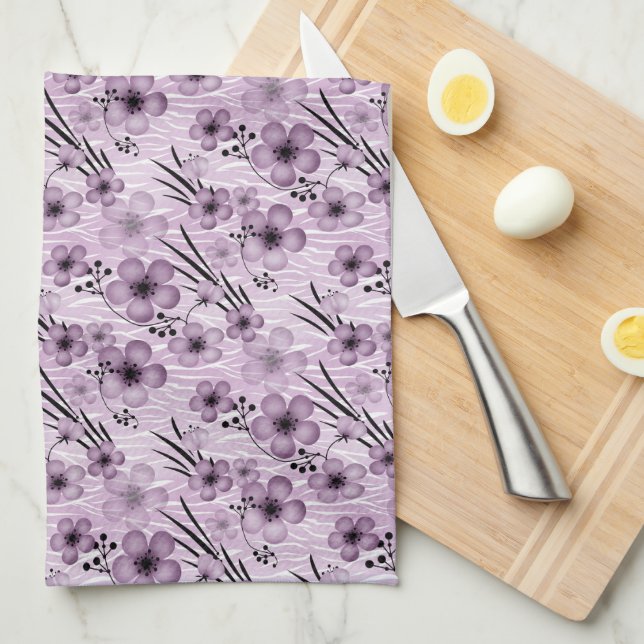 Lilac-Blume-Muster auf Tigerhintergrund Geschirrtuch (Viertel Falte)