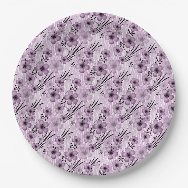 Lilac-Blume-Muster auf Tigerhintergrund Pappteller (Vorderseite)