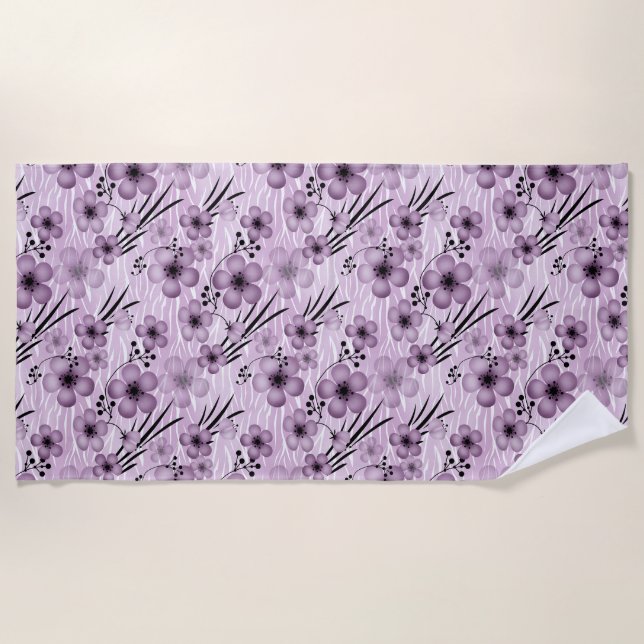 Lilac-Blume-Muster auf Tigerhintergrund Strandtuch (Vorderseite)