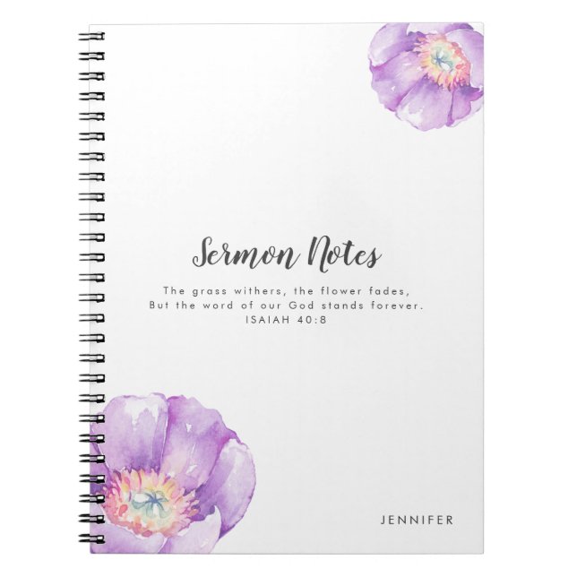 Lilac Blume Personalisiert Sermon Notes Journal Notizblock (Vorderseite)