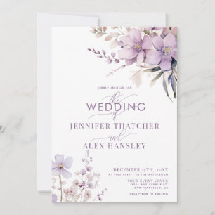 Lilac Blume   Rustikale Script Floral Wedding Einladung