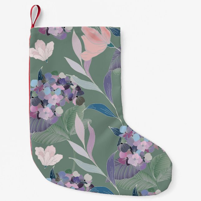 Lilac Blume Sage Gray Pattern Kleiner Weihnachtsstrumpf (Vorderseite)
