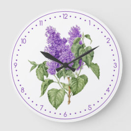 Lilac Blume Vintag Botanische Lila grüne Blüte Große Wanduhr