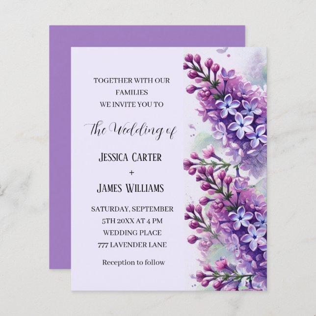 Lilac Blume Wasserfarbe Rustikale Hochzeit (Vorne/Hinten)