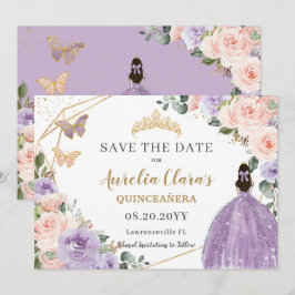 Lilac Blush Floral Gold Quinceanera 16 . Geburtsta Save The Date