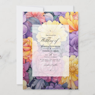 Lilac, Blush Pink und Vintag-Gelbe Hochzeitsinvit Einladung