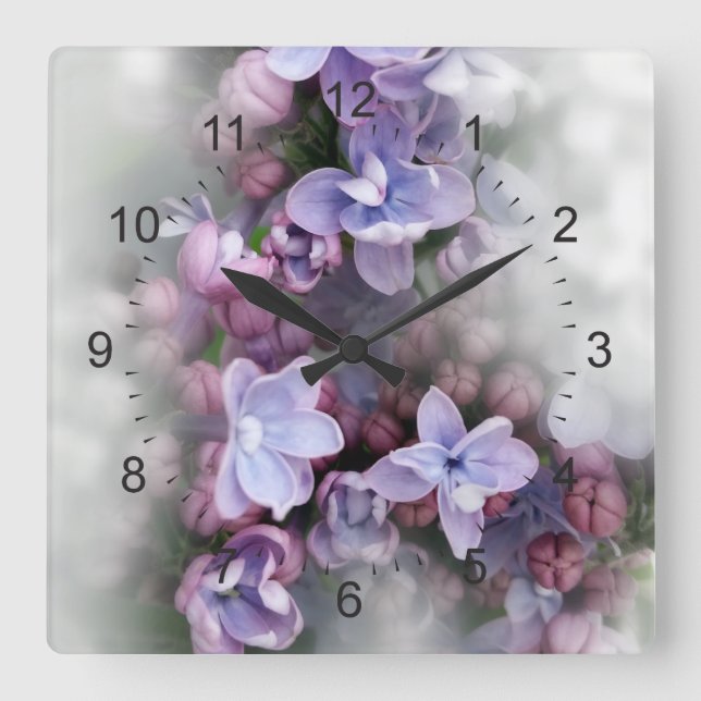 Lilac-Blüte Quadratische Wanduhr (Vorderseite)