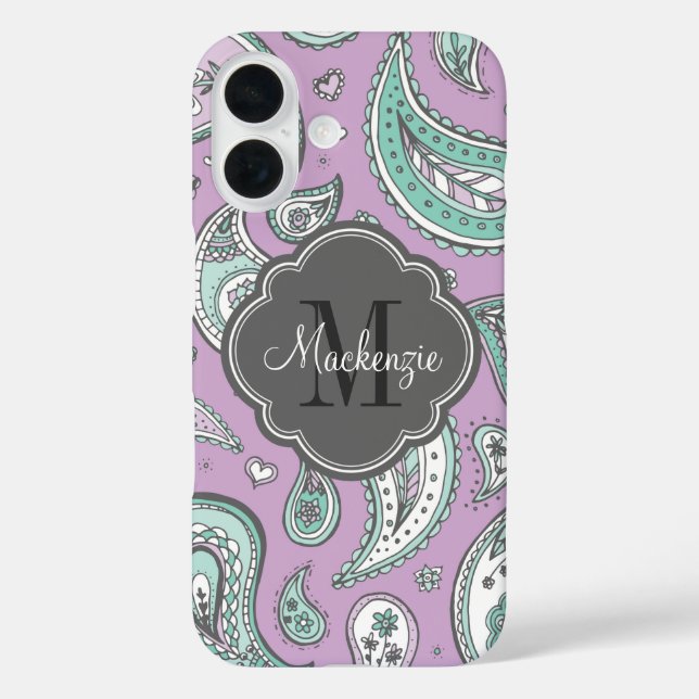 Lilac Bohemisch Paisley Custom Monogram Case-Mate iPhone Hülle (Rückseite)