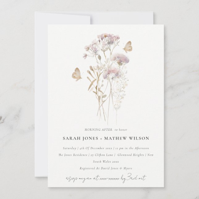 Lilac Boho Wildblume Fern Foliage Morgens nach Einladung (Vorderseite)