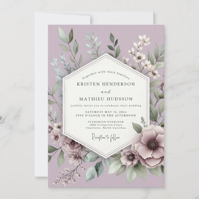 Lilac Botanical Meadow Wedding Einladung (Vorderseite)