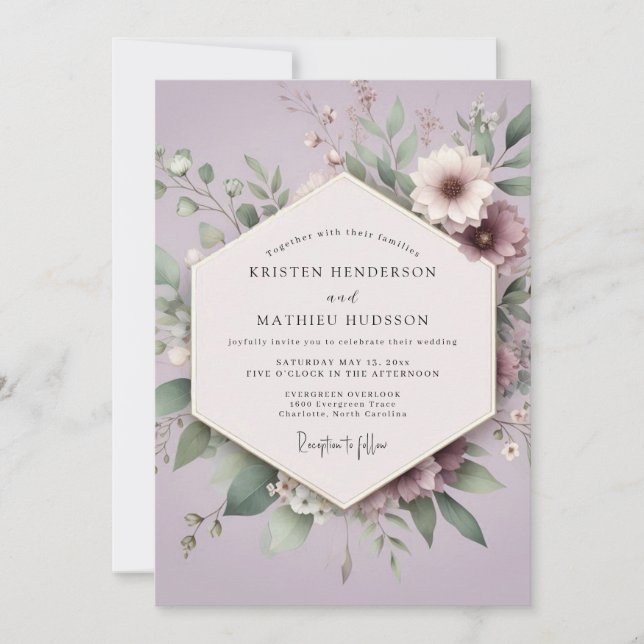 Lilac Botanical Romance Wedding Einladung (Vorderseite)