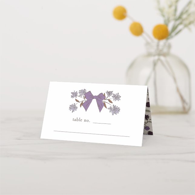 Lilac Bow Floral Wedding Tischnummer Platzkarte (Vorderseite)