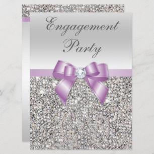 Lilac Bow - Silver Sequins große Engagement Einladung