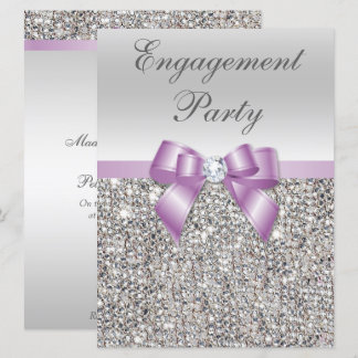 Lilac Bow - Silver Sequins große Engagement Einladung