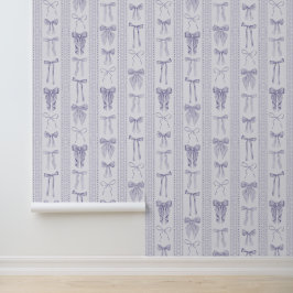 Lilac Bows with Lace Vertical Stripes Tapete