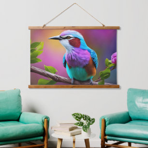 Lilac-Breasted Roller Wall Tapestry Wandteppich Mit Holzrahmen