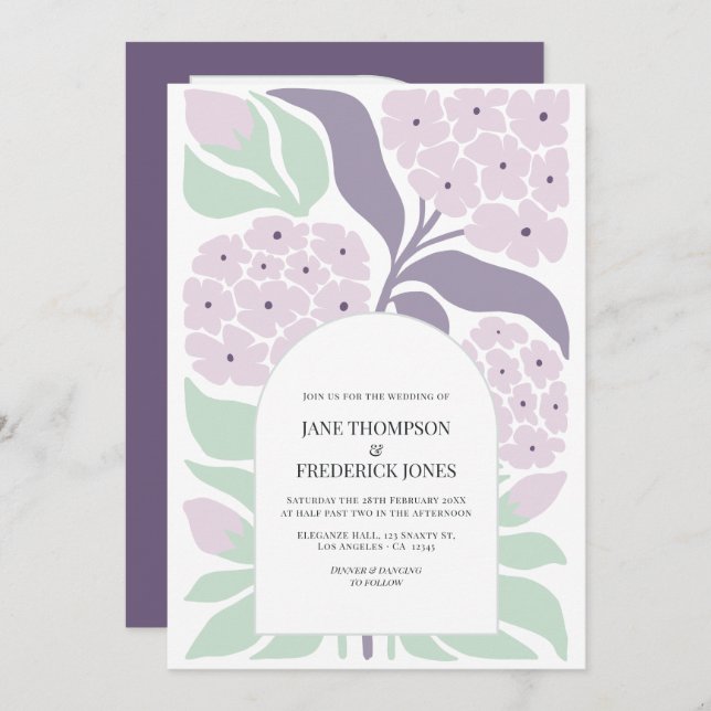 Lilac Breeze Floral Modern Spring Wedding Einladung (Vorne/Hinten)