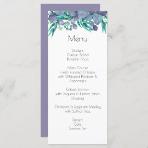 Lilac & Bright Green Botanical Wedding Menükarte