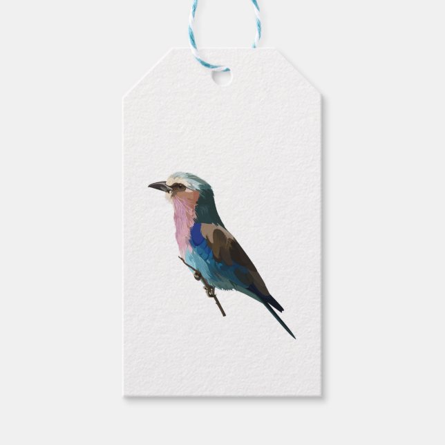 Lilac brüste Roller-Vogel. Designelement Geschenkanhänger (Vorderseite)