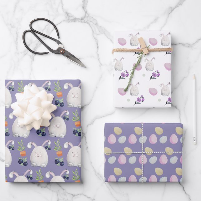 Lilac Bunny Colorful Watercolor Muster Geschenkpapier Set (Vorderseite)