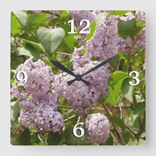 Lilac Bush Schöne Lila Frühlingsblumen Quadratische Wanduhr