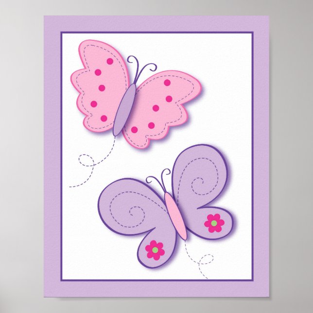Lilac Butterfly Blume Kinderzimmer Mauer Kunstdruc Poster (Vorne)